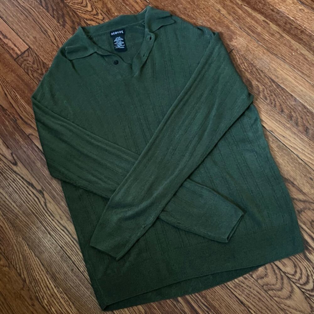 Vintage 90s Olive Button Collar Sweater Mens L Polo Cozy Minimalist - Picture 16 of 17